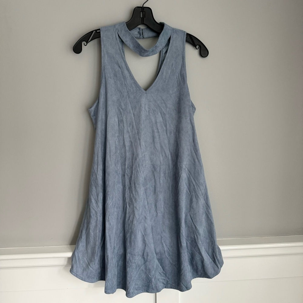Altar'd State Gray Faux Suede High Neck Sleeveless Fit & Flare Dress Size S